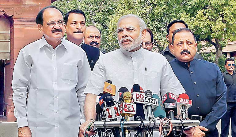 Indian Prime Minister Modi speaks to the media on the opening day of the monsoon session of the Indian parliament in New Delhi