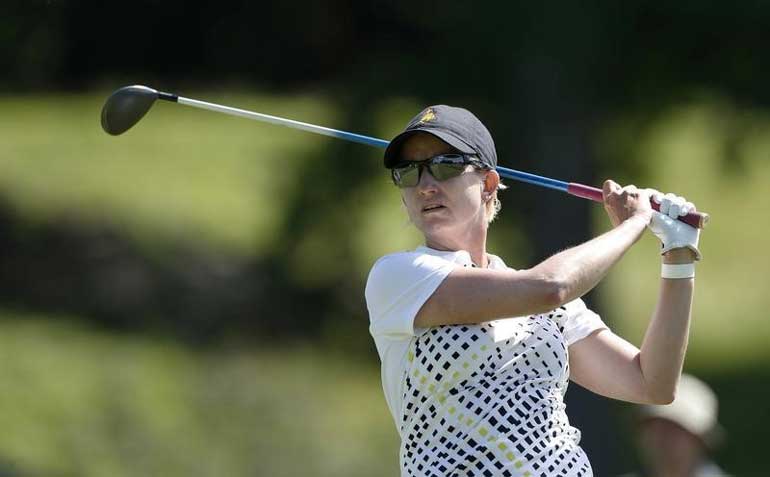 Karrie Webb tees off at No. 9 during the third round of the KPMG Women's PGA Championship at Westchester Country Club