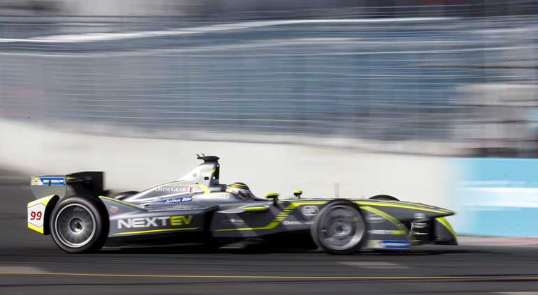 NEXTEV TCR driver Nelson Piquet of Brazil competes in the Formula E Championship race in central Moscow