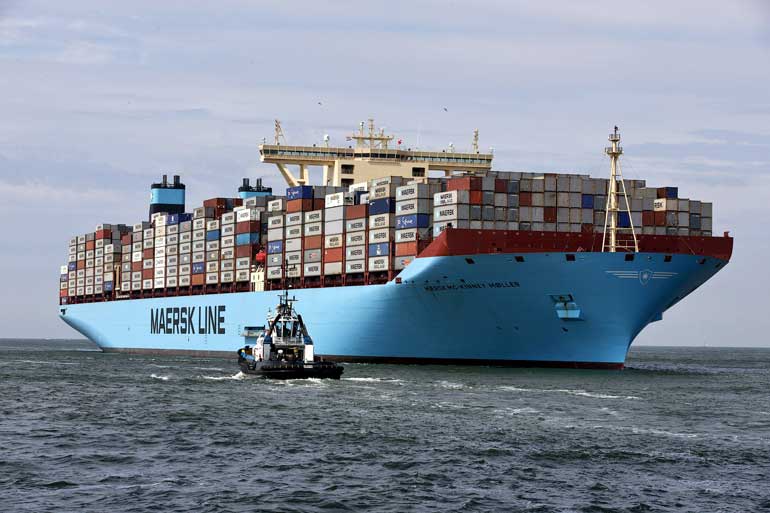 File photo of the MV Maersk Mc-Kinney Moller container ship arriving at the harbour of Rotterdam