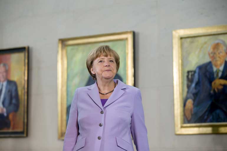 German Chancellor Angela Merkel receives diplomatic corps in the Chancellery in Berlin