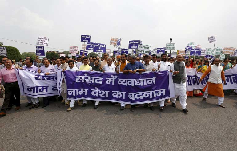 Lawmakers from IndiaÃ•s ruling BJP and its allies take part in what they say a Save Democracy march in New Delhi