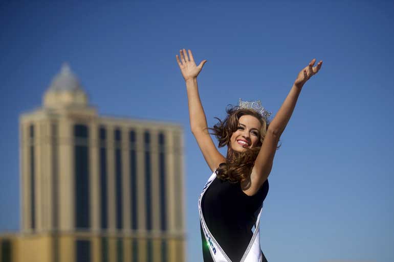 Miss America 2016 Betty Cantrell of Georgia poses for photographs by the ocean after winning the 95th Miss America Pageant last night at Boardwalk Hall, in Atlantic City, New Jersey