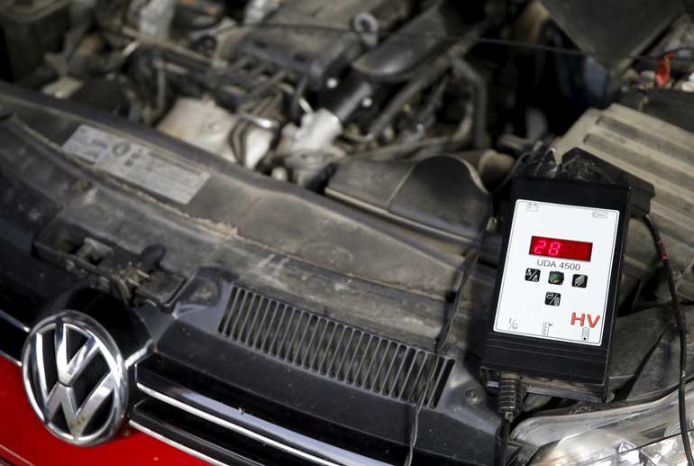 Volkswagen car is pictured during a test at a technical and testing centre in Zenica