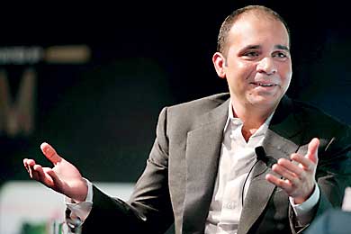 File picture shows FIFA vice-president Prince Ali Bin Al Hussein of Jordan gesturing during a speech on the future of football at the Soccerex convention in Manchester, northern Britain