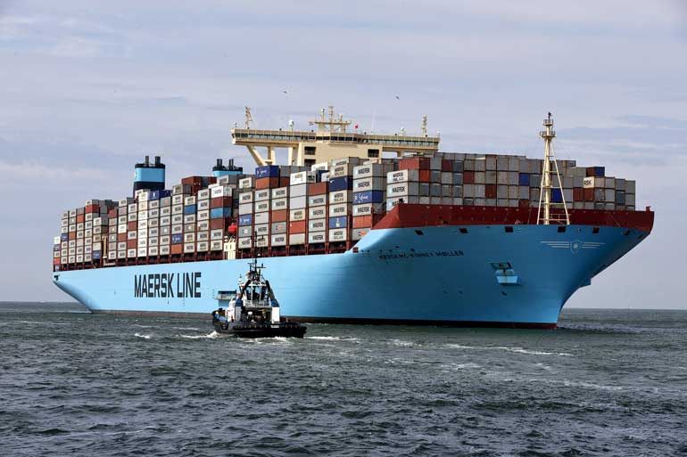 File photo of the MV Maersk Mc-Kinney Moller container ship arriving at the harbour of Rotterdam