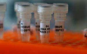 Tubes with the label 'Zika virus' are seen at Genekam Biotechnology AG in Duisburg