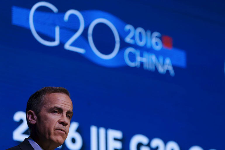 Bank of England Governor Mark Carney attends a conference during the 2016 IIF G20 Conference at the financial district of Pudong in Shanghai