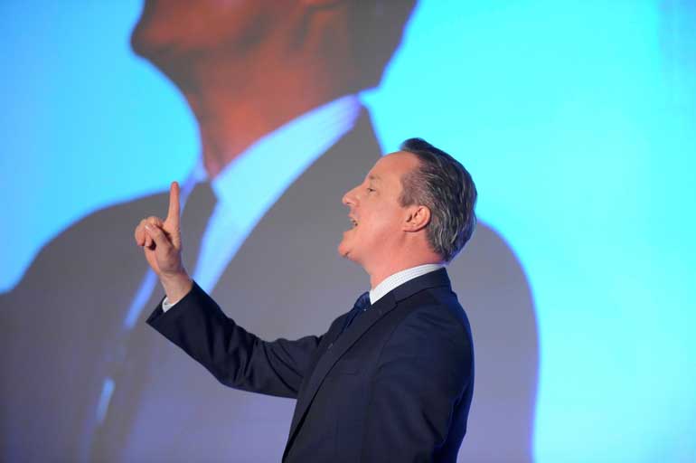 Britain's Prime Minister, David Cameron, addresses the Conservative Spring Forum in central London