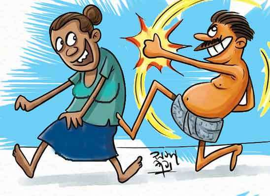 බීලා බිරිඳට නෙළන්න  ගිහින් රෝහලේ ලැගලා
