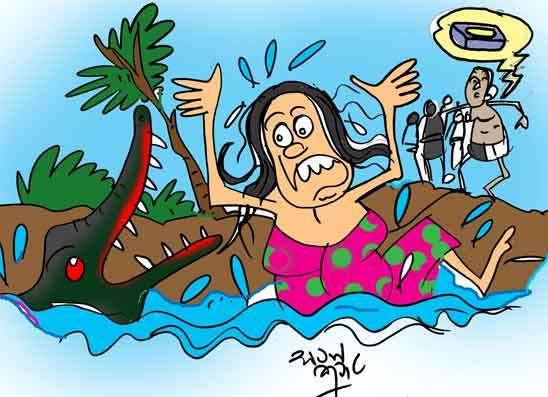 කිඹුලාට බියේ බිරිද කෑගහද්දි සැමියා සබන් පෙට්ටිය අහලා