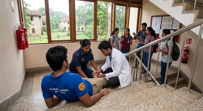 පේරාදෙණිය විශ්ව විද්‍යාලයේ  ගොඩනැගිල්ලක තරප්පු පෙලින් ඇද වැටුණු 22 හැවිරිදි සිසුවා